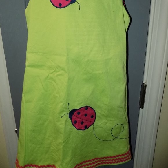 Hartstrings Lime Green Lady Bug A-line Dress Lined Cotton Blend Size 8 Girl's - Picture 2 of 3